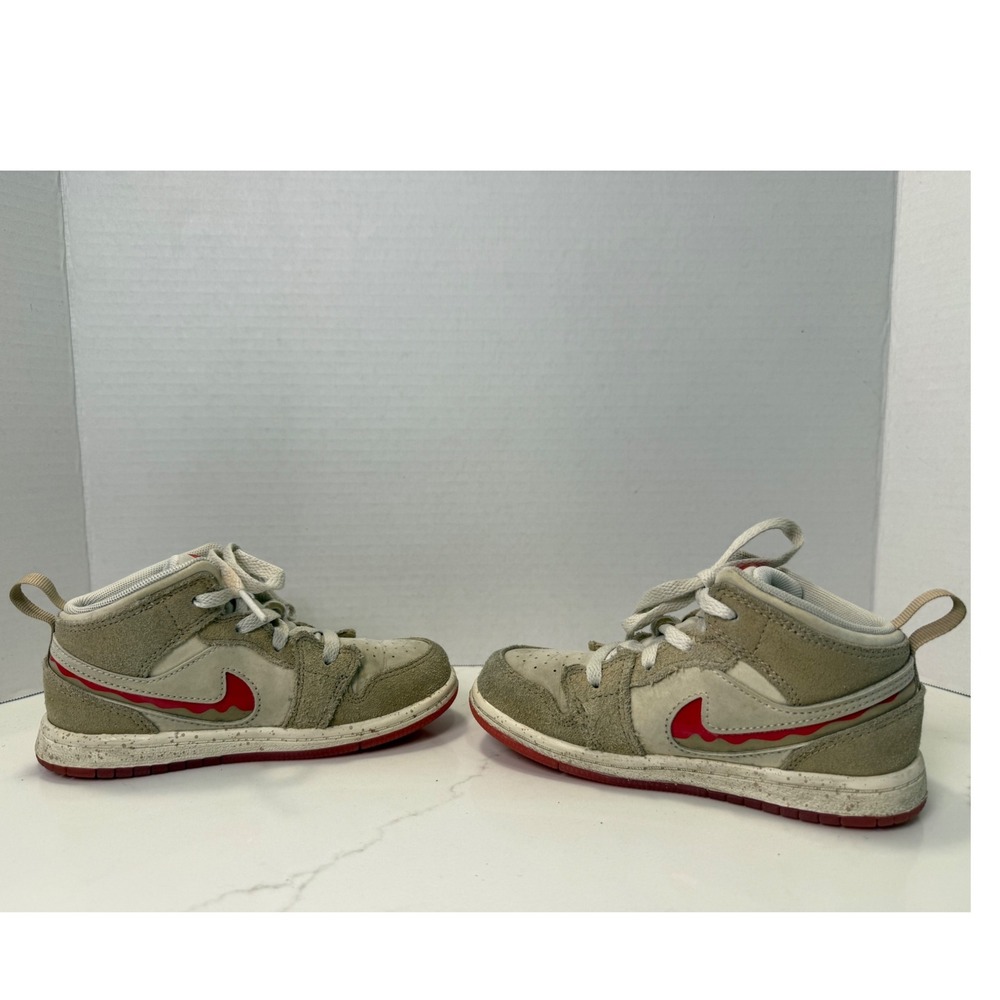 Nike Air Jordan 1 Mid SE Kids Tan Red Melting Swoosh HJ5959-206 Size 10C - Picture 3 of 7